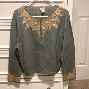 Tasha Polizzi Collection Sz L zipper front cardigan sweater in olive green/gold